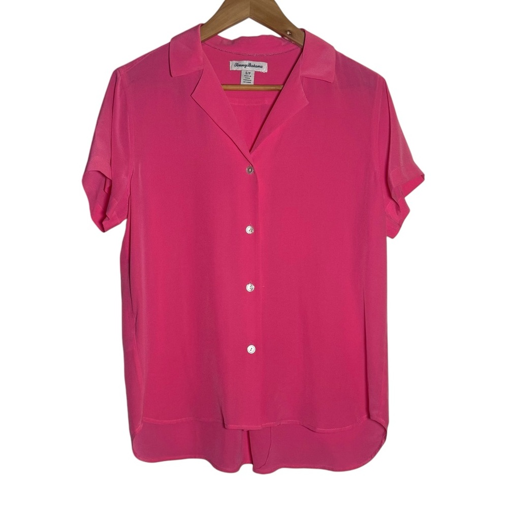 Tommy Bahama Talullah Pink Silk Button Down Collared Camp Shirt Womens Size S - Picture 3 of 11